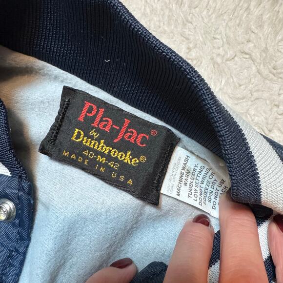Vintage Pla-Jac Dunbrooke Navy Bomber Jacket | USA Made 70s 80s Varsity 40 M-L - Picture 3 of 5